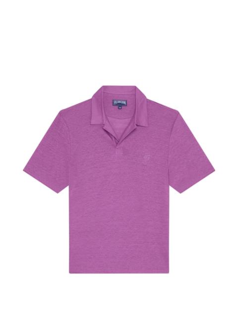 turtle-embroidered linen T-shirt