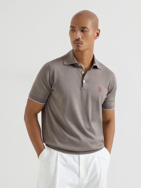 Cotton lightweight knit polo shirt with logo