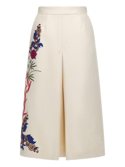 floral-embroidered midi skirt
