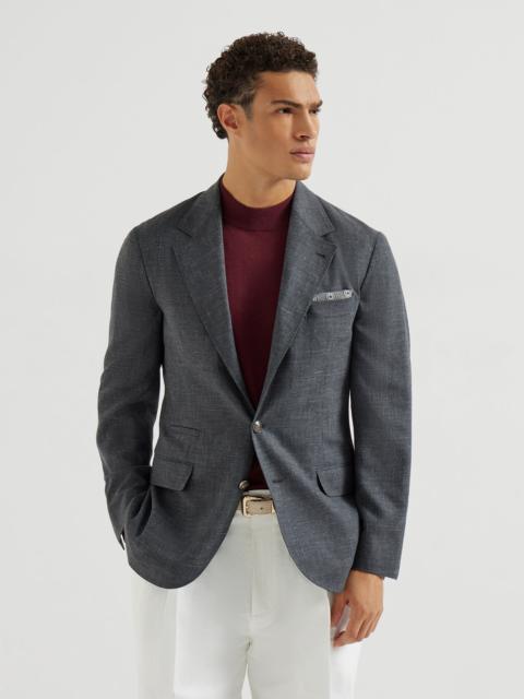 Wool, silk and linen slubbed fresco deconstructed blazer with metal buttons