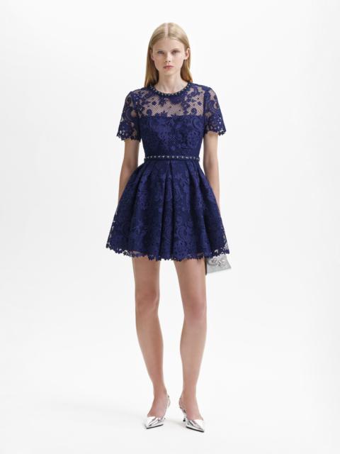 self-portrait Navy Lace Embellished Mini Dress - AW23-096S-BL | REVERSIBLE