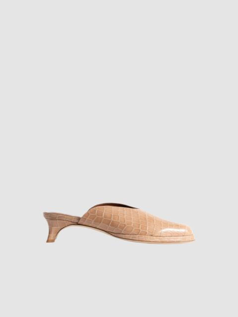 Babylady Light Tan Croco Embossed Leather Slip-On Mule