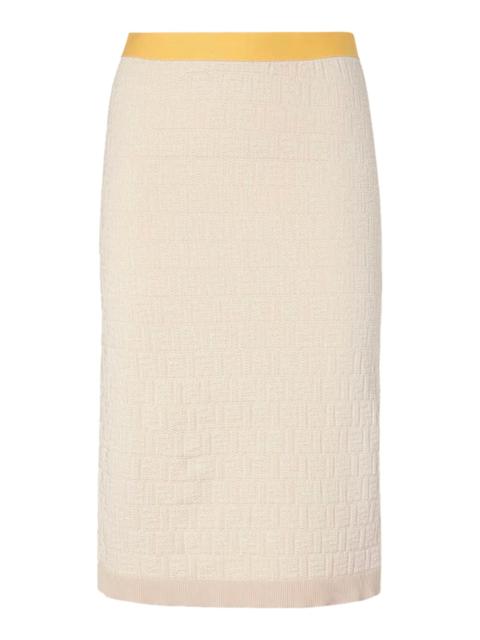 MIDI SKIRT WITH COLOR BLOCK INSERTS IN COTTON AND SILK