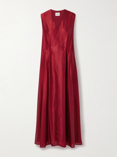 Syd pleated satin-twill midi dress Red