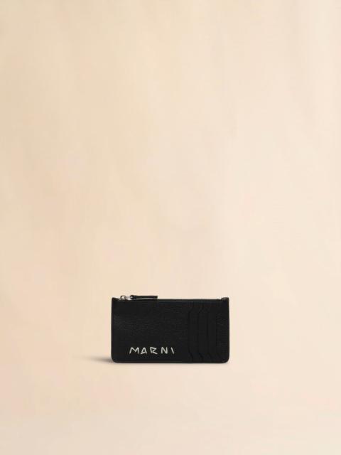BLACK LEATHER CARD CASE WITH MARNI MENDING