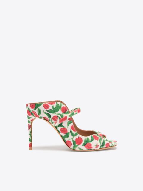 Noah 90 Red Tulip Print Canvas Heeled Sandals