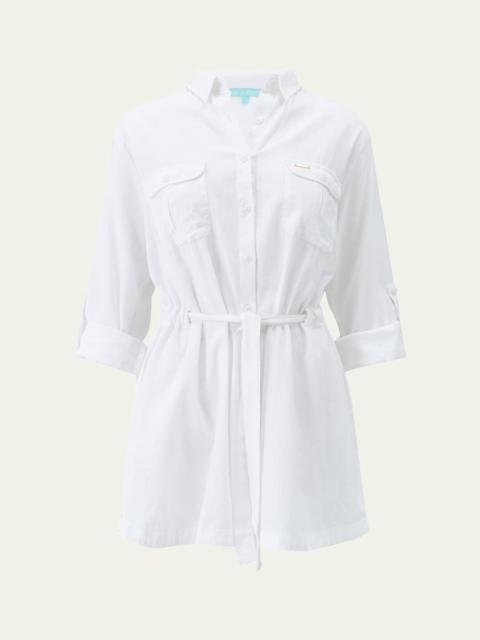 Lacey Cotton-Linen Mini Shirtdress Coverup