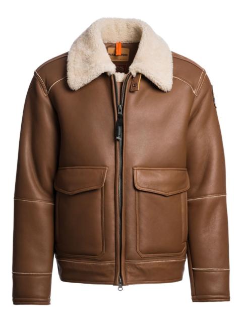 shearling-collar leather jacket