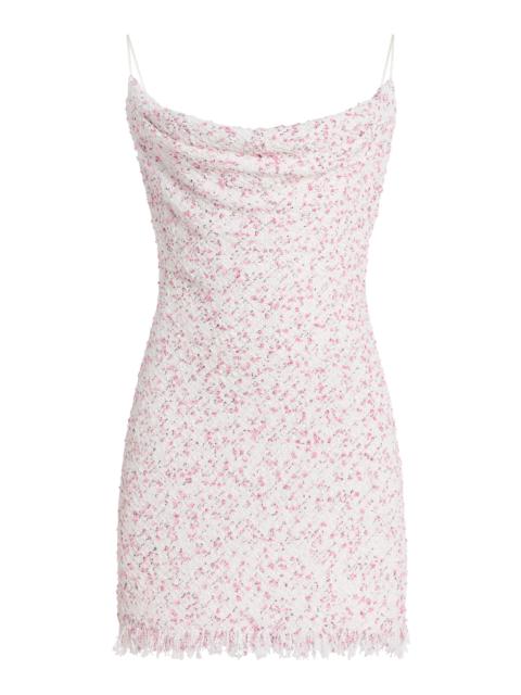 Fringed Dotted-Tweed Mini Dress white