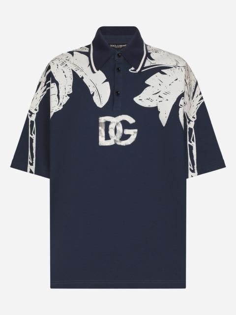 Oversize polo-shirt with banana tree print