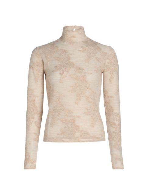 Women's Flower Jacquard Mock Turtleneck Sweater - Sand