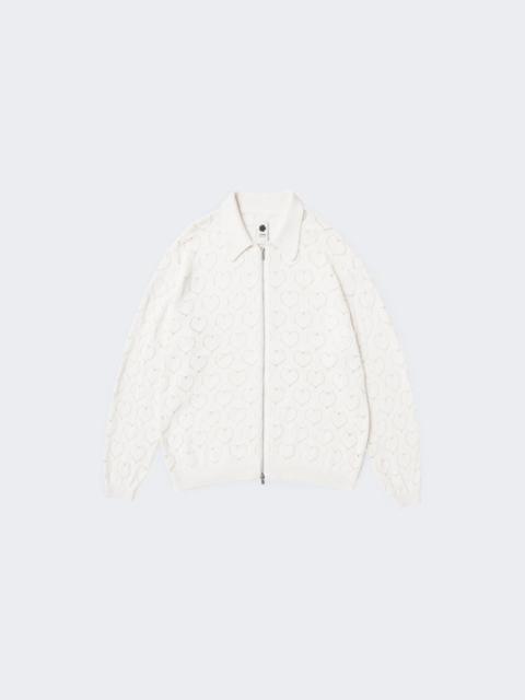 Eyelet Knitted Zip-up Sweater Cream