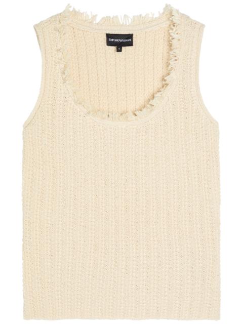 Emporio Armani Fringed Cotton-blend Crochet top