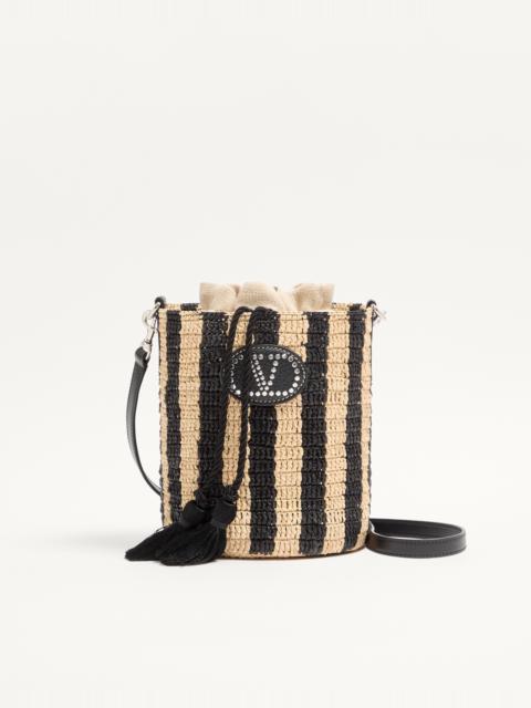 VALENTINO GARAVANI SMALL BUCKET BAG IN STRIPED RAFFIA