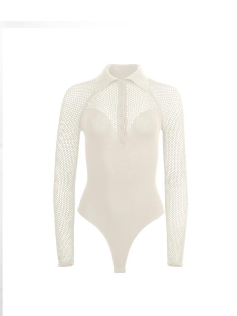 Knit Mesh Collared Bodysuit
