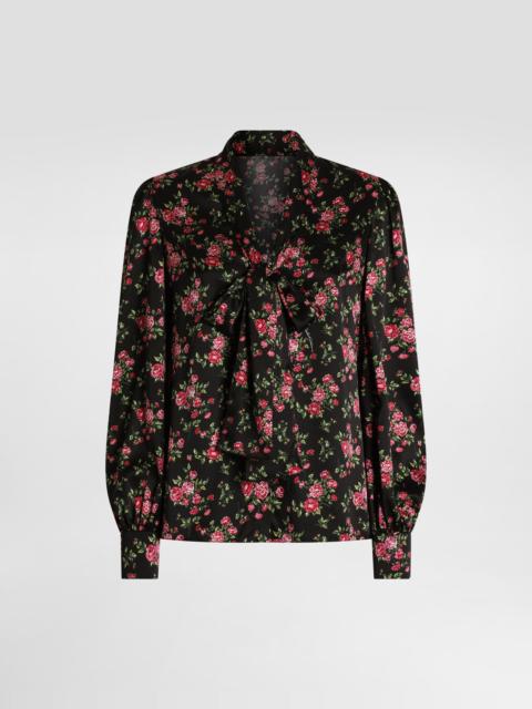 Small rose bouquet-print satin shirt