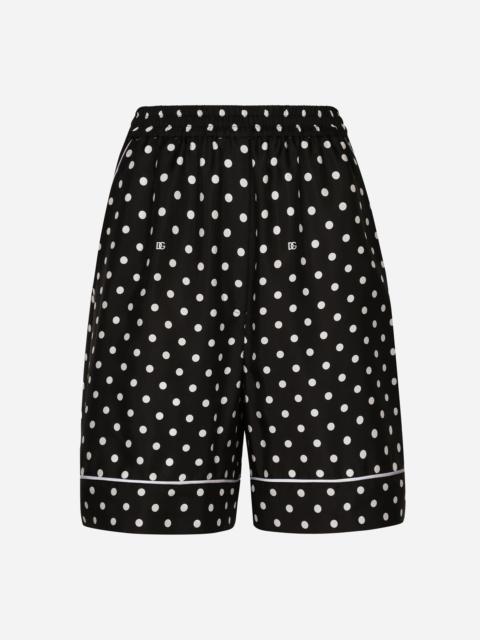 Silk pajama shorts with polka-dot print