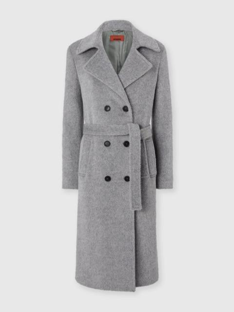 Double-Breasted Trench Coat with Tone-on-Tone Chevron Pattern