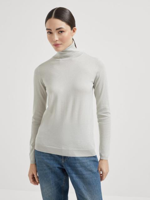 Sparkling cashmere and silk lightweight turtleneck sweater