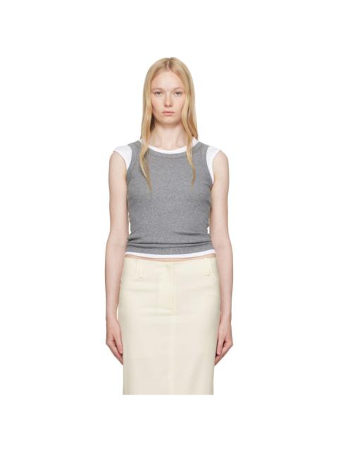 Gray Ribbed High Neck Tank Top