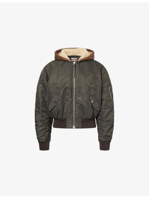 Leather-Hood Regular-Fit Shell Jacket