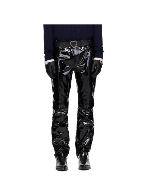 Black Straight Fit Leather Trousers