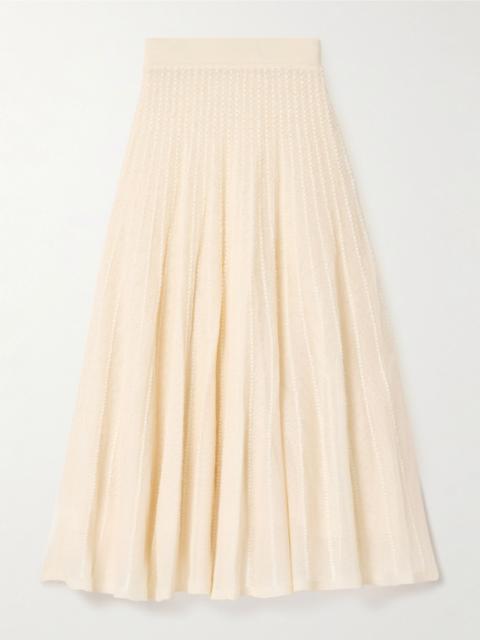 Dawn pointelle-knit midi skirt Cream