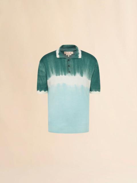 BLUE WOOL-SILK POLO SHIRT WITH TIE-DYE EFFECT