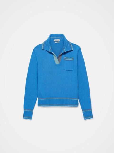 MENS SHRUNKEN POLO JUMPER IN CORNFLOWER BLUE