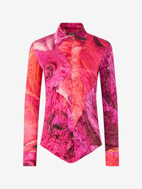 Shirt With Bejeweled Buttons And Rose Print