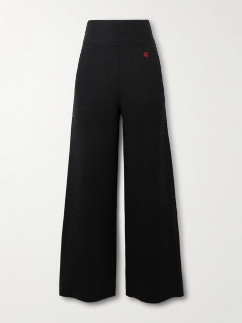 Embroidered Knitted Wool Wide-leg Pants