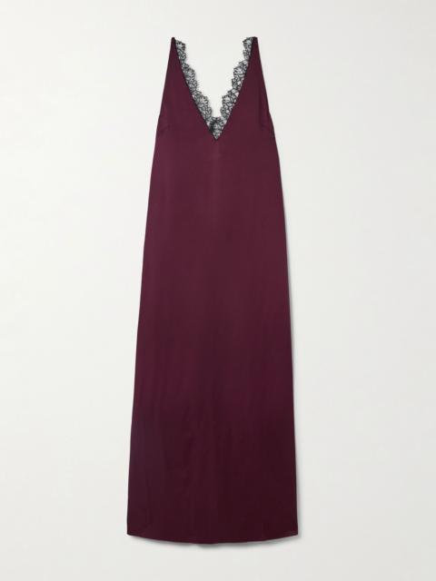 Lace-trimmed satin midi dress Burgundy