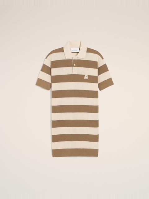 WHITE AND BROWN COTTON POLO DRESS AMI DE COEUR PATCH