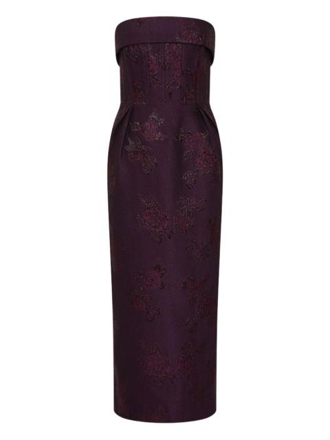 strapless floral-brocade midi dress