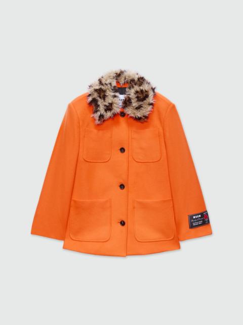 Orange wool jacket with shaggy animalier collar