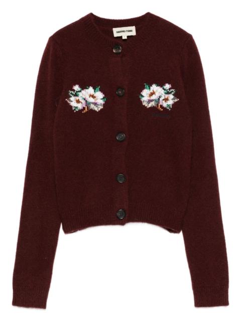 floral-appliqué buttoned cardigan