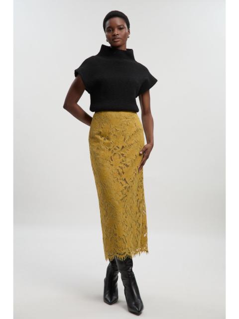 Lace With Black Taping Woven Midi Skirt