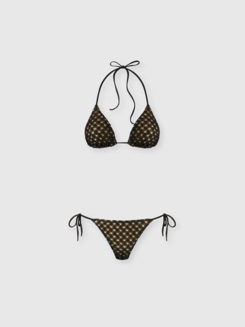 Triangle bikini in lamé viscose with raschel workmanship