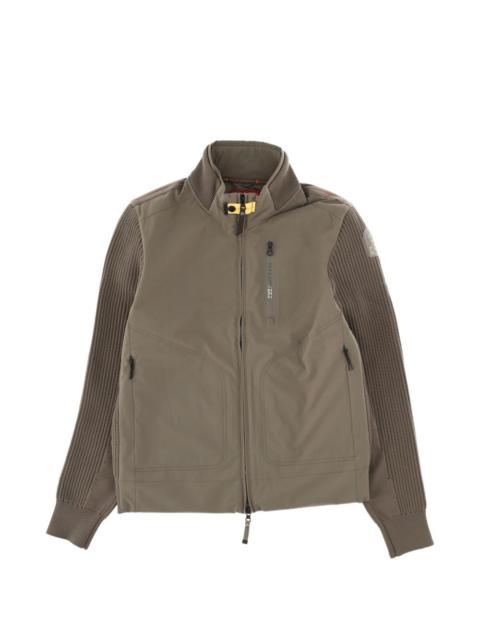 knitted-sleeve zip-up jacket