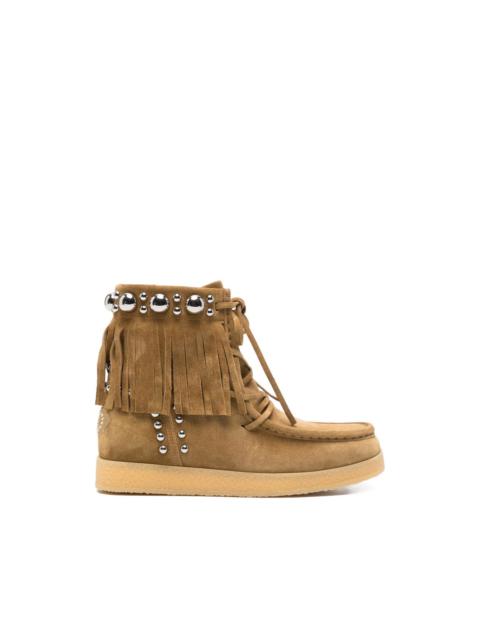 fringed-upper studded ankle boots