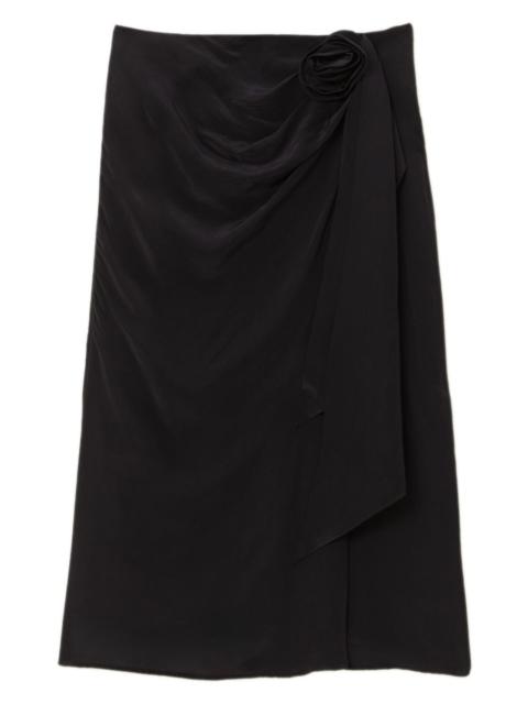 rose-embellished wrap midi skirt
