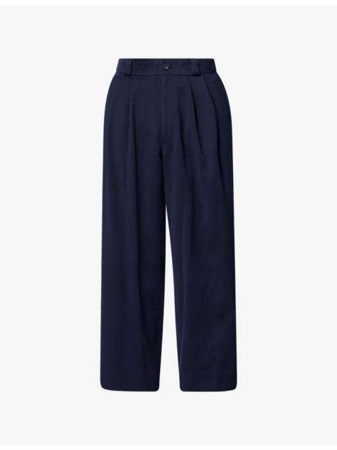 Wide-Leg Brushed Cotton and Silk-Blend Trousers