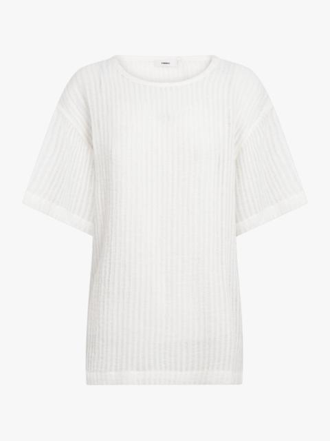 SHEER STRIPE CREWNECK S/S T-SHIRT | WHITE