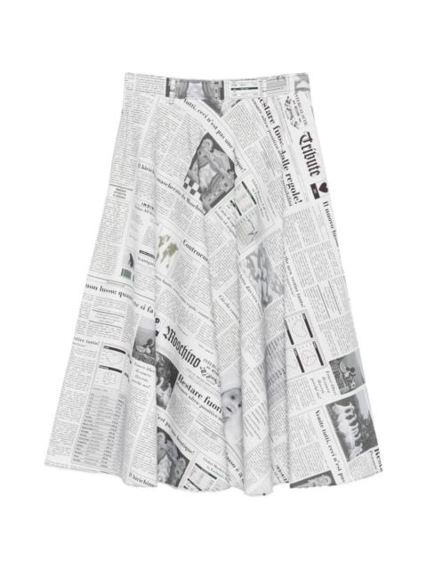 newspaper-print midi skirt
