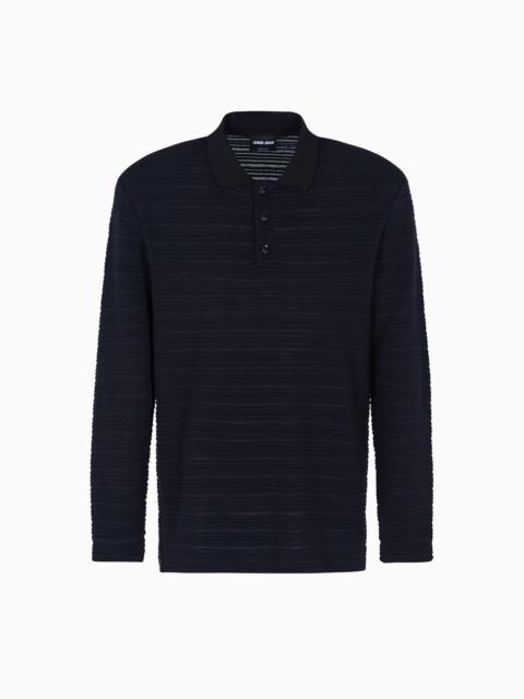 LONG-SLEEVED POLO SHIRT IN WOOL JERSEY WITH A STRIPE MOTIF