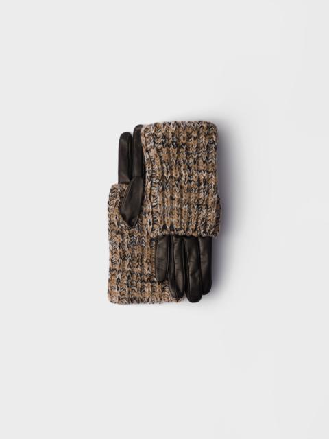 Nappa leather and mélange knit gloves