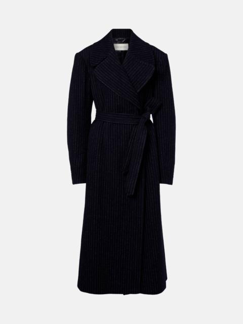 Belted pinstriped wool coat