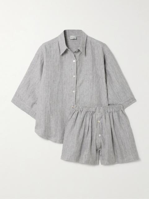The 03 Striped Washed-linen Shirt And Shorts Set