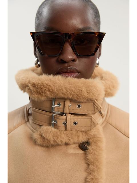 Faux Shearling Crop Biker Coat