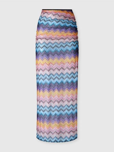 Long printed lace skirt with zig zag pattern